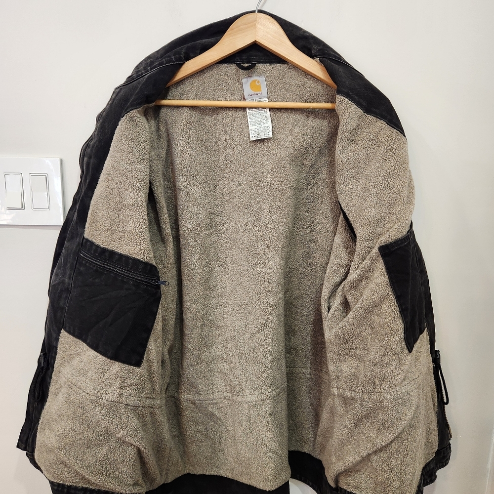 Vintage Carhartt Sherpa-Lined Ridge Jacket Canvas Faded Black C61 DKB Men’s 2XL - Picture 3 of 15